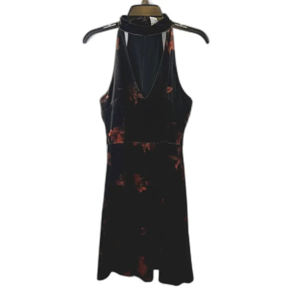 Venus Black Velvet Floral Keyhole Neck Sleeveless Dress Size Smallβ